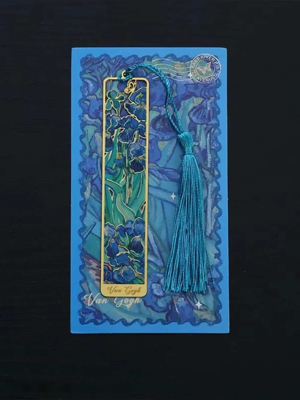 Decorative Floral & Patterned Metal Tassel Bookmark - Blue/Gold/Green